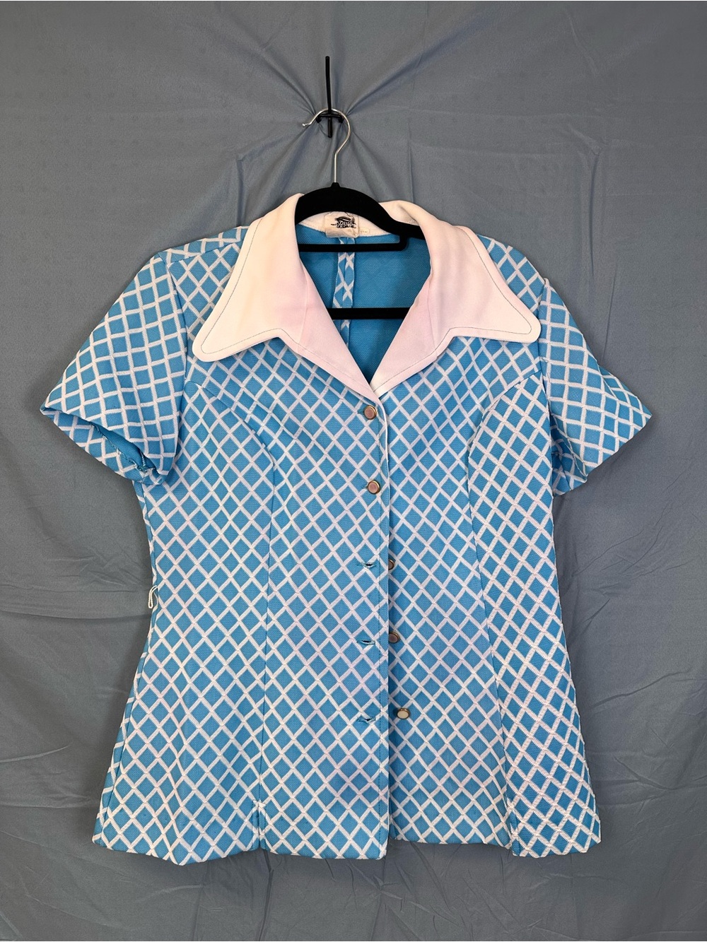 Puritan Forever Young Blue Lattice Button-Front Top with Collar